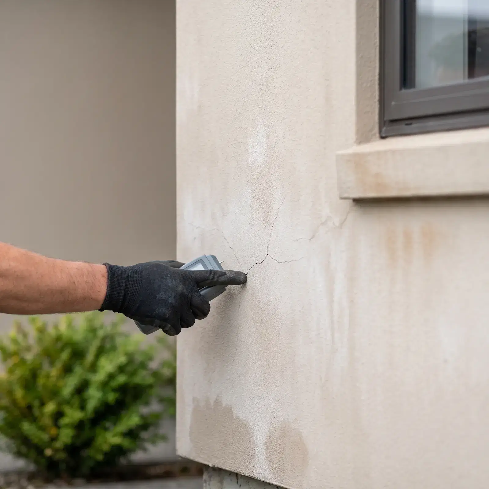 Exterior Coatings Porirua: Expert Wall & Cladding Protection 3 A stucco home wall showing hairline cracks, fading coating, and moisture stains