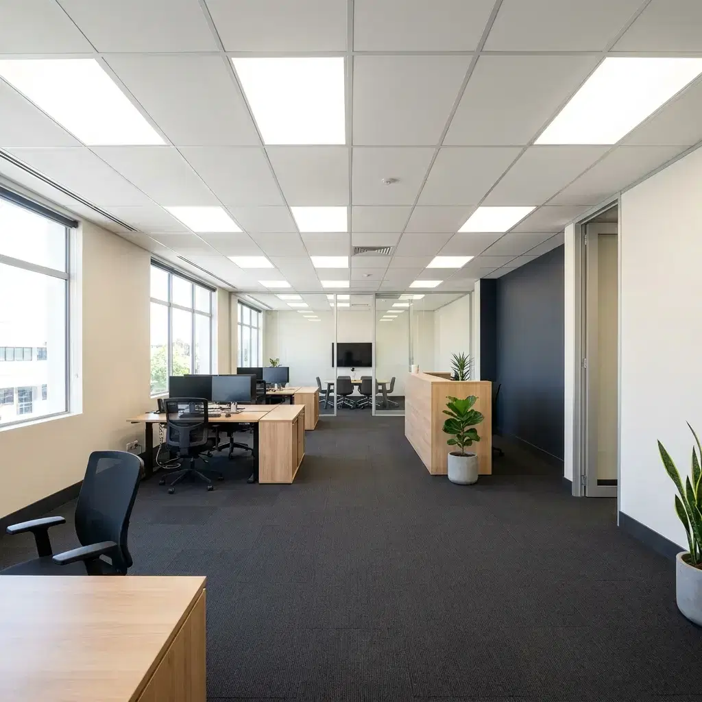 Commercial Painting Porirua: Trusted Commercial Painters 1 Completed modern commercial office interior repainted in warm off-white and charcoal feature wall in Porirua