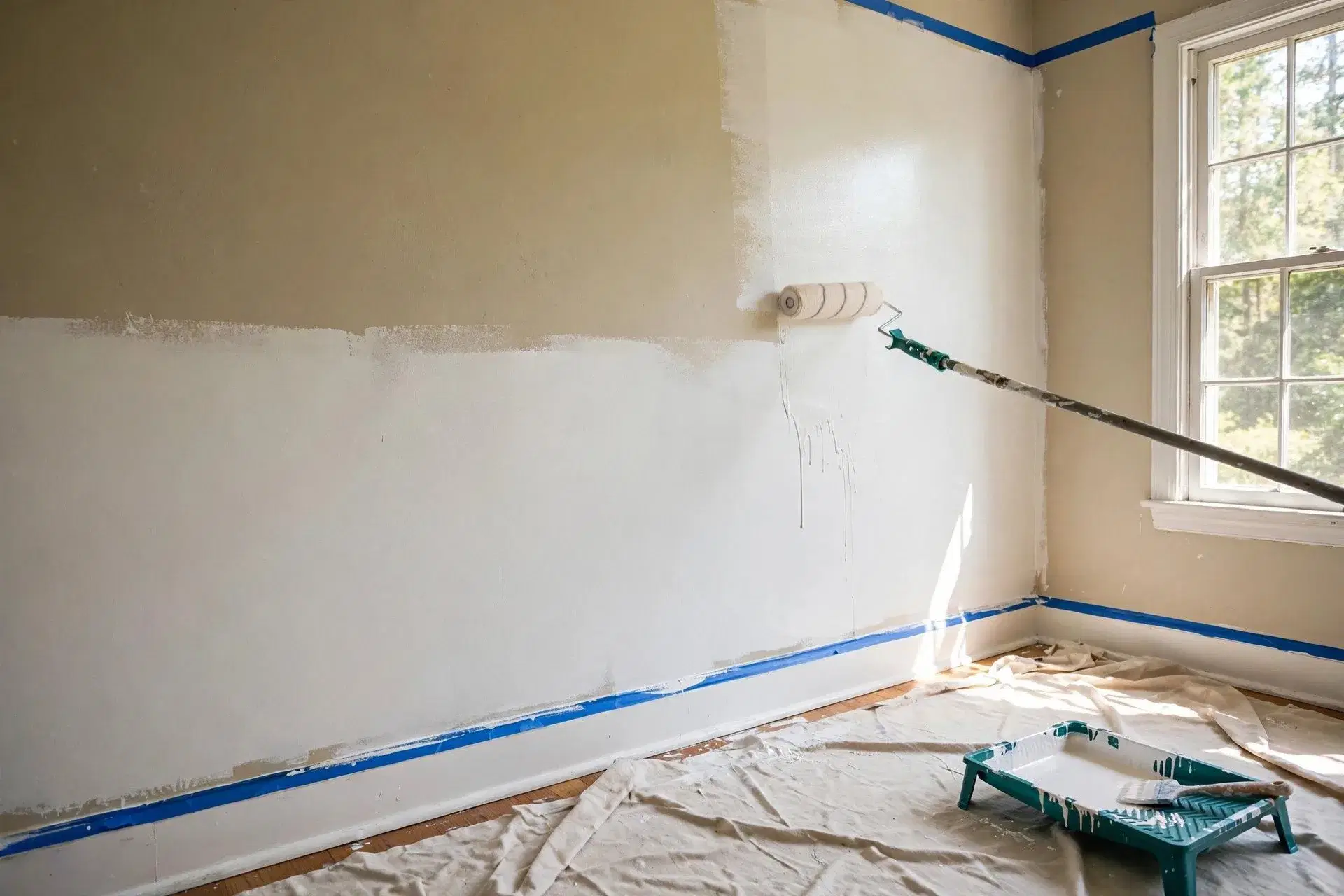 House Painters in Camborne: Best Local Painting Contractors 1 Interior painting Camborne - half-painted living room wall