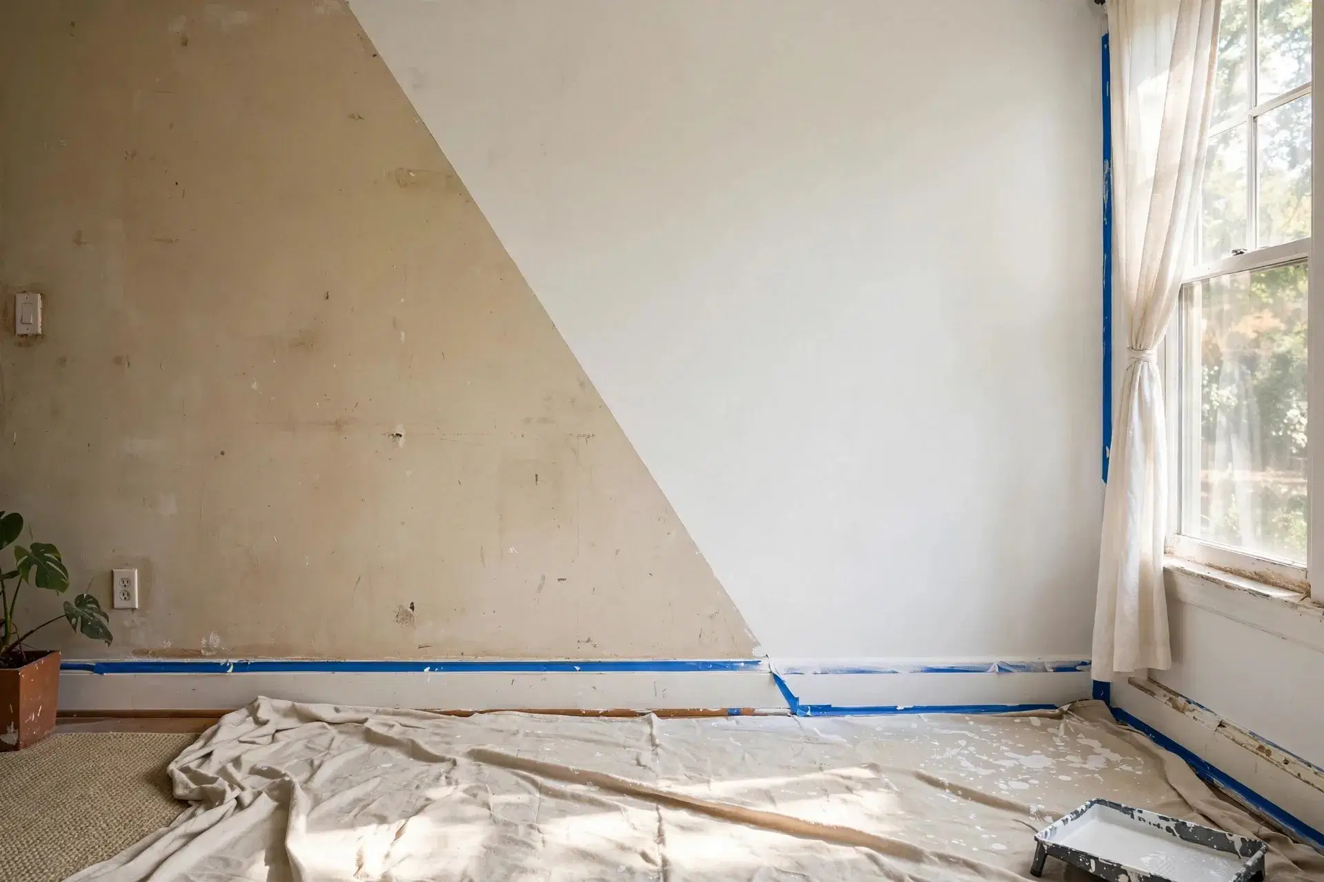 House Painters in Paremata: Local Painting Contractors 1 Interior painting Paremata - half-painted living room wall